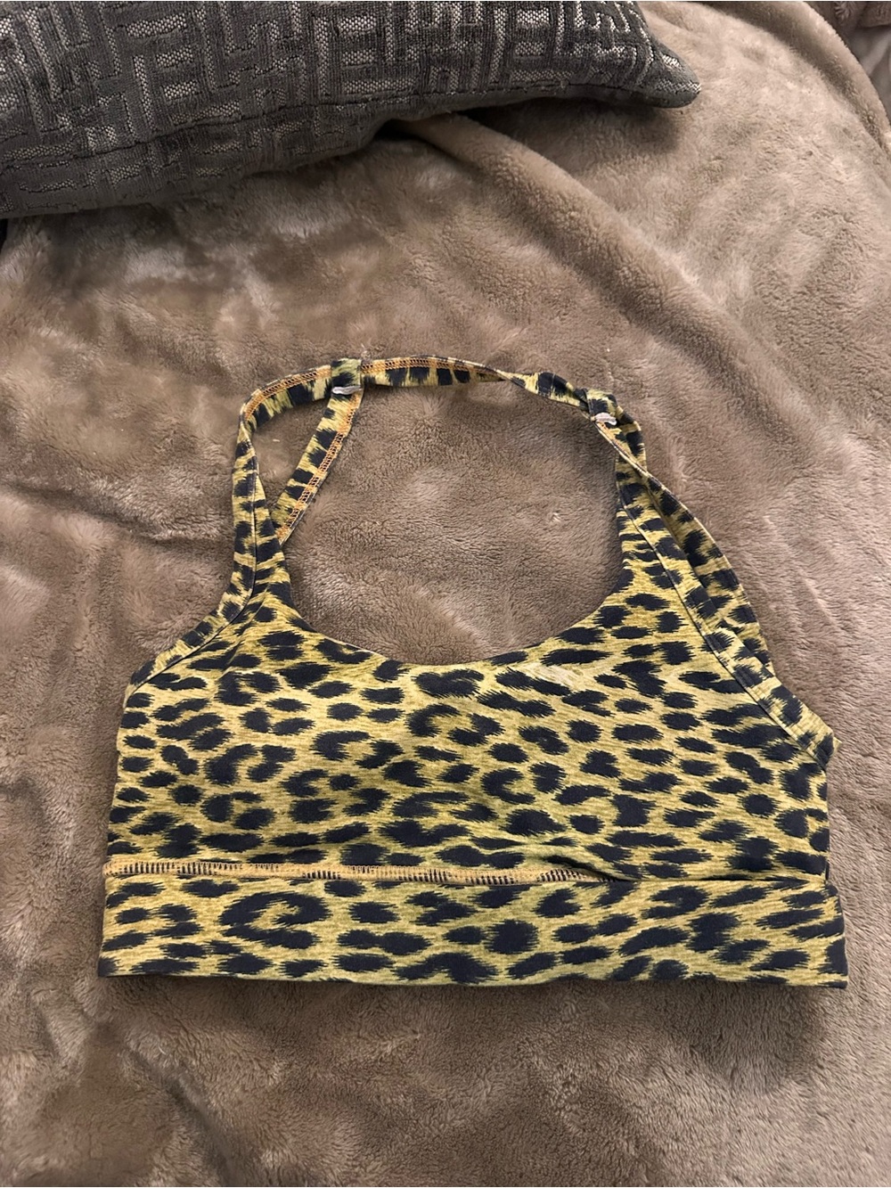 Yellow animal print sports bra